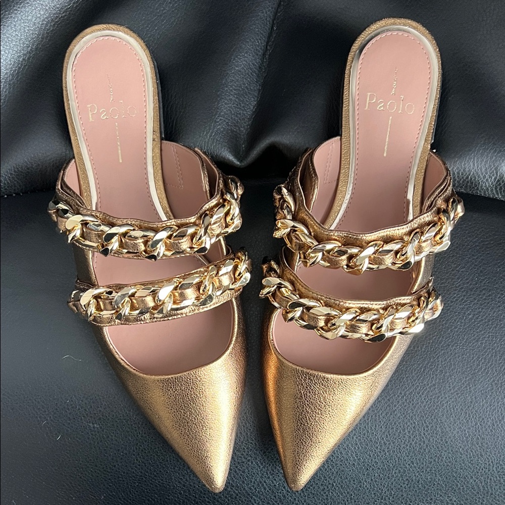 Paolo Linea Metallic Gold Chain Mules
